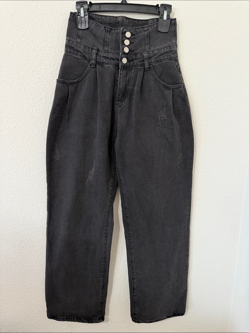 High-Rise Black Women's Jeans with Button-Front Waist